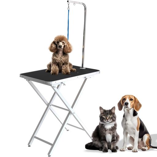 プチリュバンのアジャスター付二段階調節トリミングテーブル家庭用/台面ブラック/足ホワイト高さ74cmOR82cm