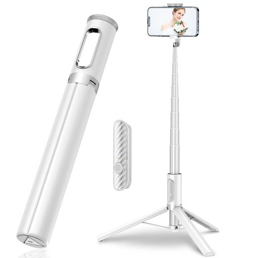 TONEOFスマホ三脚170cm自撮り棒セルカ棒じどりぼう遠隔リモコン携帯三脚150cm以上収納一体型コンパクト軽量安定ロングiPhone&Androidに対応(白)