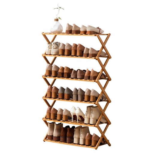 YICUCIシューズラック組立不要靴棚完成品折りたたみ可能下駄箱天然竹製玄関収納ラック靴箱安定性高い廊下ドア竹靴キャビネットshoesrack(6層幅68cmx高さ110cm)(ナチュラル)