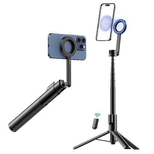 Ulanziスマホ三脚MagSafe用自撮り棒スマホホルダー磁気マグネット式軽量折りたたみ式コンパクト7段階伸縮角度調整可能Bluetoothリモコン付片手アルミ製セルカ棒三脚Magsafeスタンド
