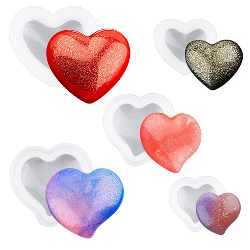 WANDIC5個のハートレジンモールドシリコンラブハートモールド3Dハートエポキシキャスティングモールド..