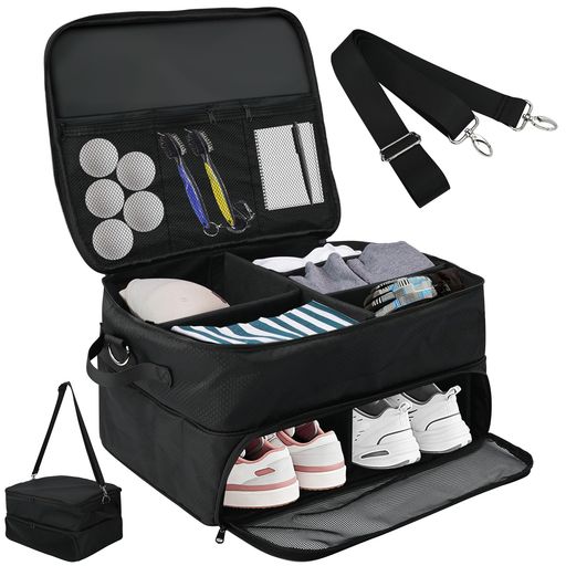 rloaoゴルフトランクオーガナイザー二層式トランク2足シューズ独立したコンパートメント付き組み合わせ調節可能肩ベルト多機能耐久性防水20~35L大容量荷物入れ収納ボックス車整理ストレ…