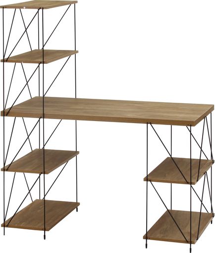 不二貿易ワイヤーラック付きデスクパソコンデスク幅122x奥行62x高さ136cmナチュラルEZBO工具不要51413