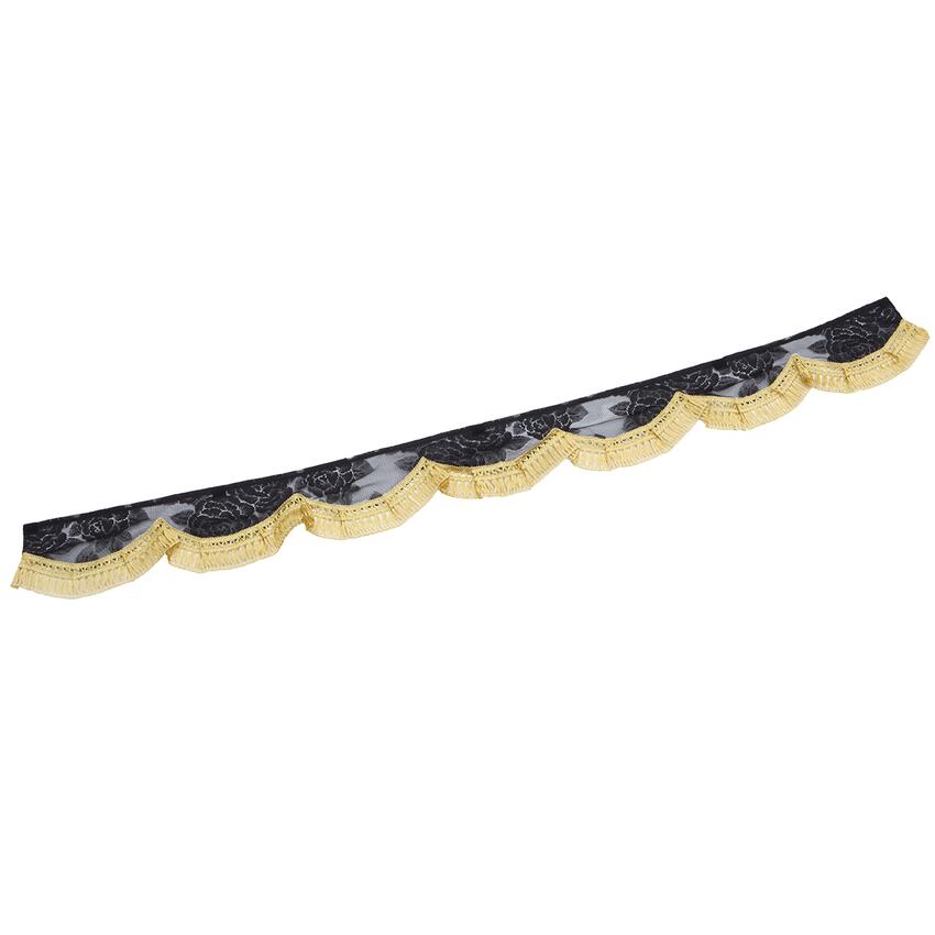 波型フロントカーテン　薔薇柄レース　サイズL（2.2m）　黒×ゴールド（金）