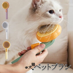 猫 毛取り ブラシ カボチャ 犬 ワンプッシュ ステンレスブラシ 便利 ネコ ブラシ 抜け毛 ペットブラシ ピンブラシ 猫ブラシ 猫 ブラッシング ペット用ブラシ 除毛 換毛期対策 送料無料 便利 可愛い グリーン パープル ホワイト イエロー