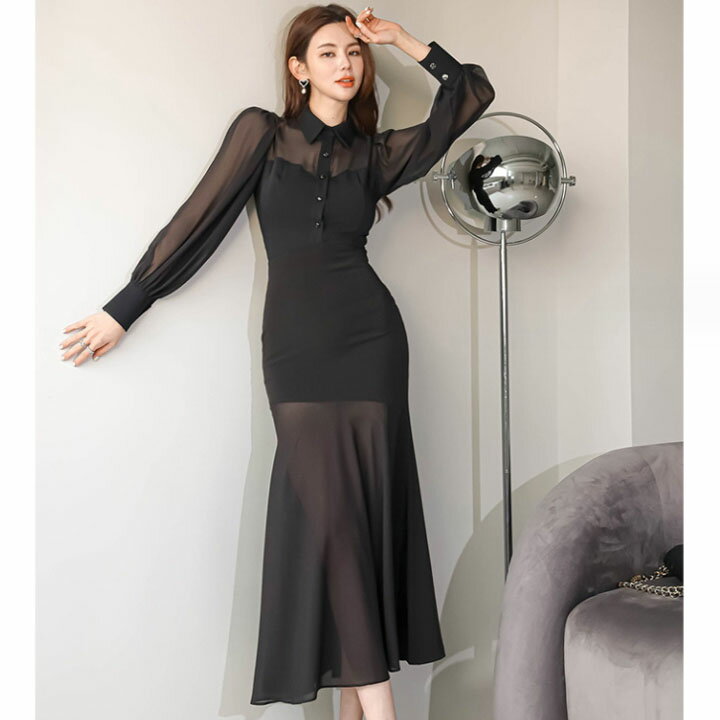 ワンピース レディース セクシー Vネック ブラック エレガント 長袖 タイトワンピース ロング おしゃれ 結婚式 女性 通勤 姫系 秋冬春 大人 送料無料 パーティードレス 長袖 ロングワンピース