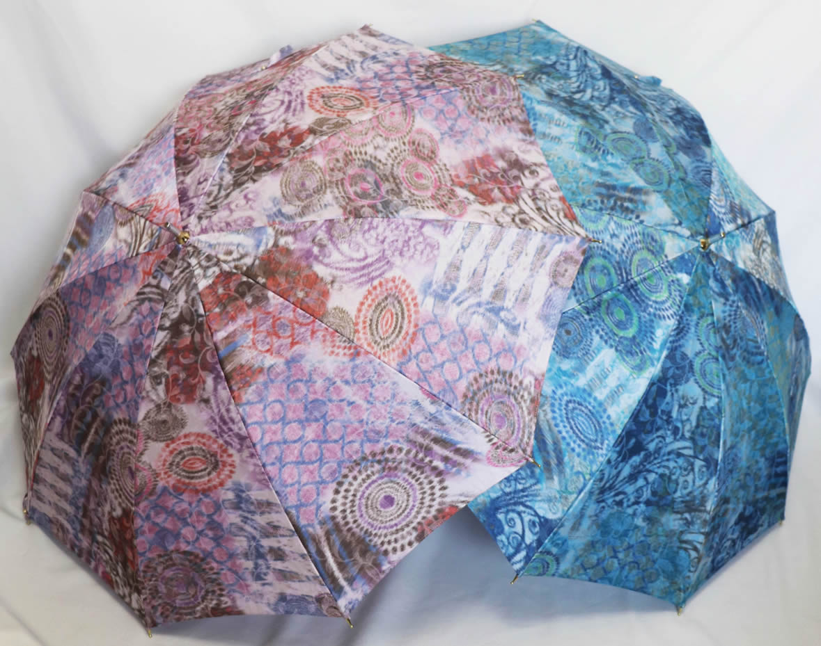 前原傘 晴雨兼用日傘(UVカット、撥水)ショートタイプ 前原光栄商店「前原傘 エスニコ サイケ調絵柄 晴雨兼用日傘(UVカット、撥水加工)手元寒竹」