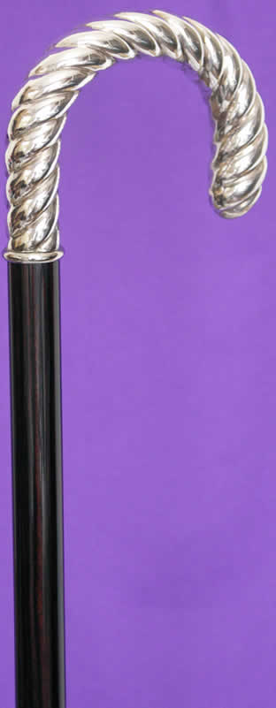 高級純銀らせん柄曲り黒檀ステッキ　【送料無料】