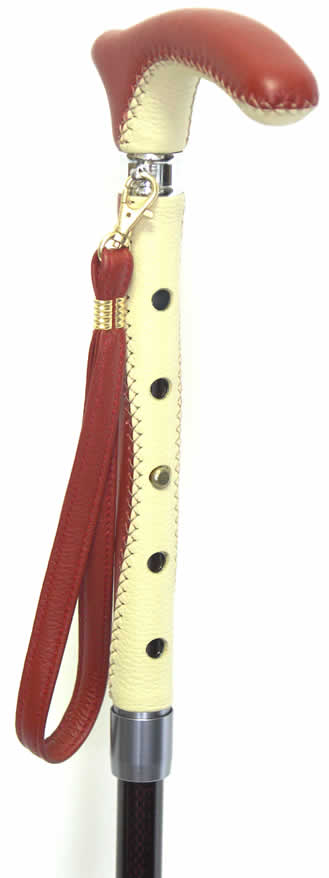 超軽量カーボン革巻き伸縮ピンステッキ 手元本革レッド　【送料無料】