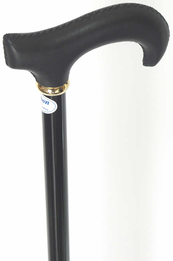 レザー（牛革巻き）L字型カーボンステッキ（杖） ブラック 【送料無料】