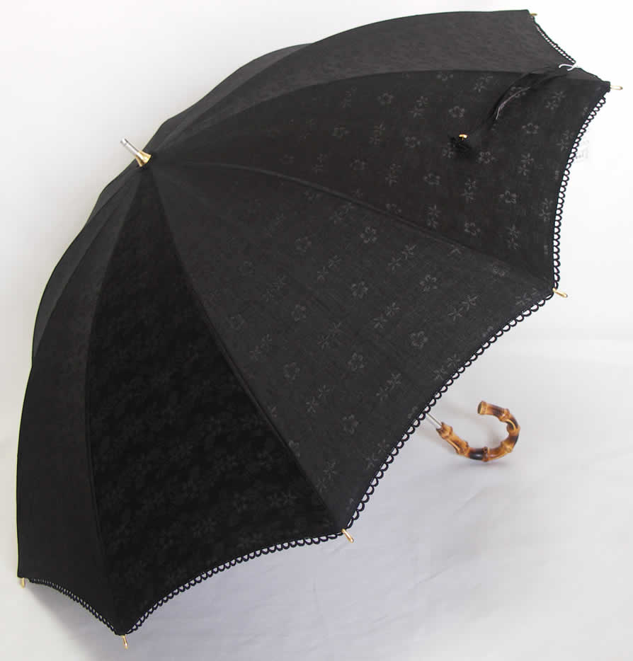 皇室御用達 前原光栄商店「前原傘 花柄 透かし模様 レース晴雨兼用日傘（UVカット、撥水加工）ブラッ ...