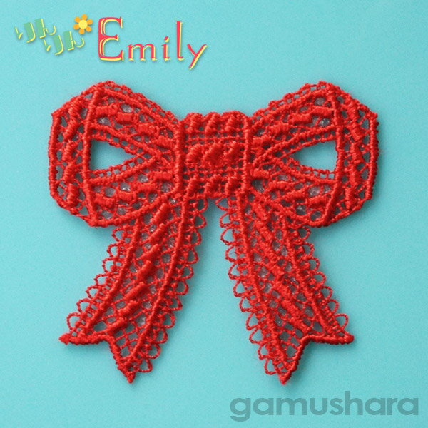 Other - りんりんエミリー ワッペン （リボン赤） アイロン接着タイプ 大人向け レース刺繍ワッペン