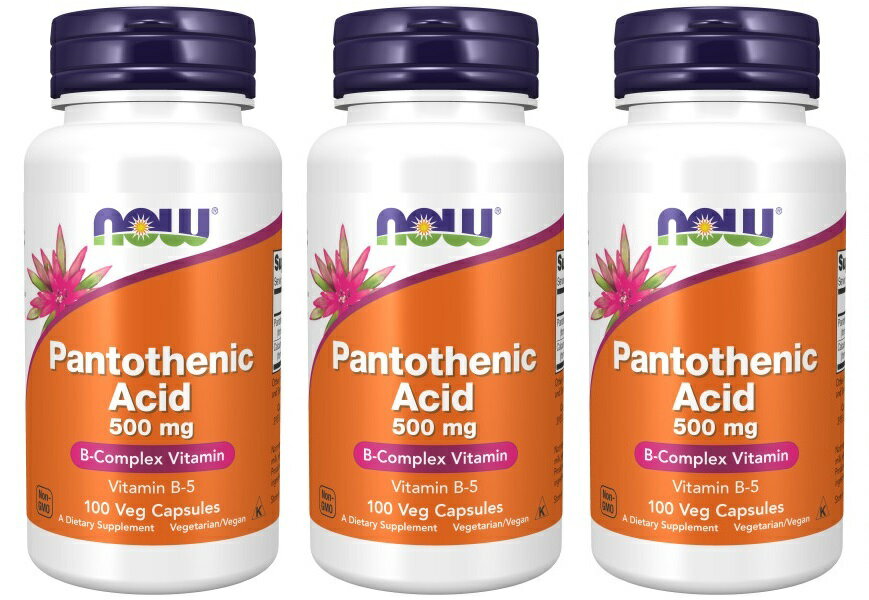 3本セット ナウフーズ パントテン酸 500 mg 100カプセル - NOW Foods Pantothenic Acid 500 mg 100 veg..