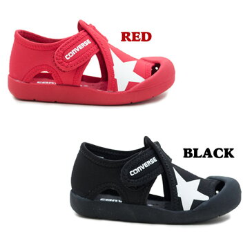 【converse】コンバース キッズ CVスター サンダル KID'S CVSTAR SANDAL 3CL424 3CL425 スニーカー マジックテープ ベルト ローカット ベルクロ キャンバス 子供サンダル キッズシューズ レッド ブラック 16.0−19.0cm /ST