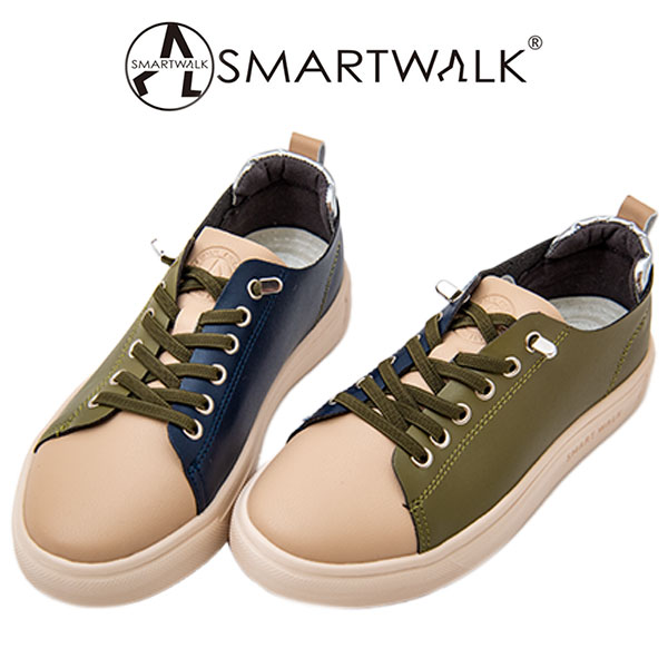 SMARTWALK スマートウォーク SW-2012 レディース スニーカー 撥水加工 軽量 非対称のツボ感覚インソール ゴム紐 フラットソール 疲れにくい 楽 お洒落 ツボ押し マルチカラー/RM/MR