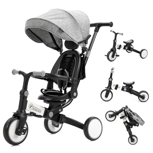 Thinkmax 子供用三輪車 ベビーカー 6in1 折りたたみ 手押し棒付き 乗用玩具 超軽量 乗り物 組み立て簡単 1〜6歳 プレゼント T10B