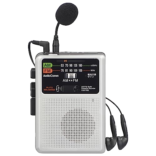 オーム(OHM) 電機AudioComm ラジカセ ラジオ カセットテープ再生 カセットテープ録音 ラジオ録音 マイク録音 外付けマイク ポータブル イヤホン付...