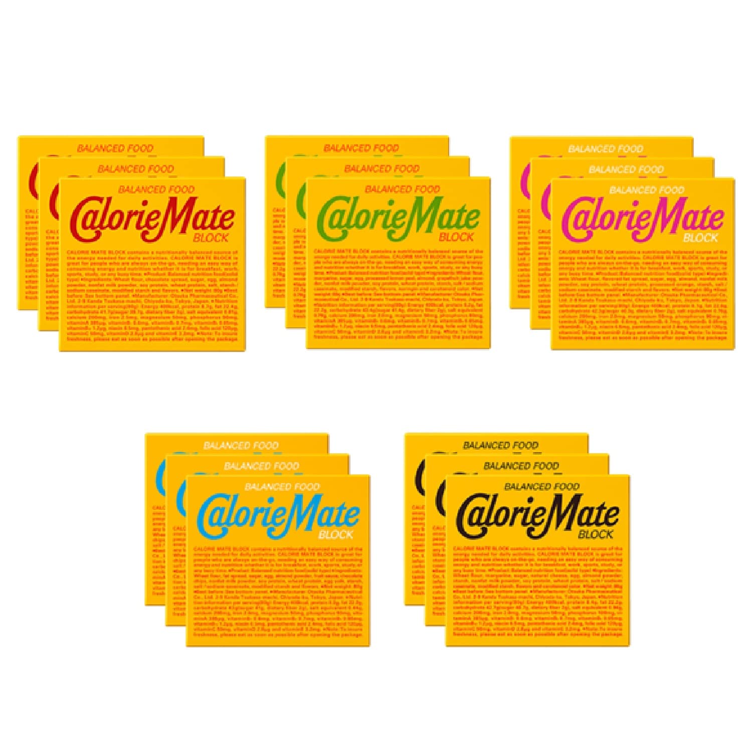 セット商品大塚製薬 カロリーメイト ブロック [チョコレート味/チーズ味/フルーツ味/メープル味/バニラ味] 全種セット 4本入り 各3個 4個 (x 15)