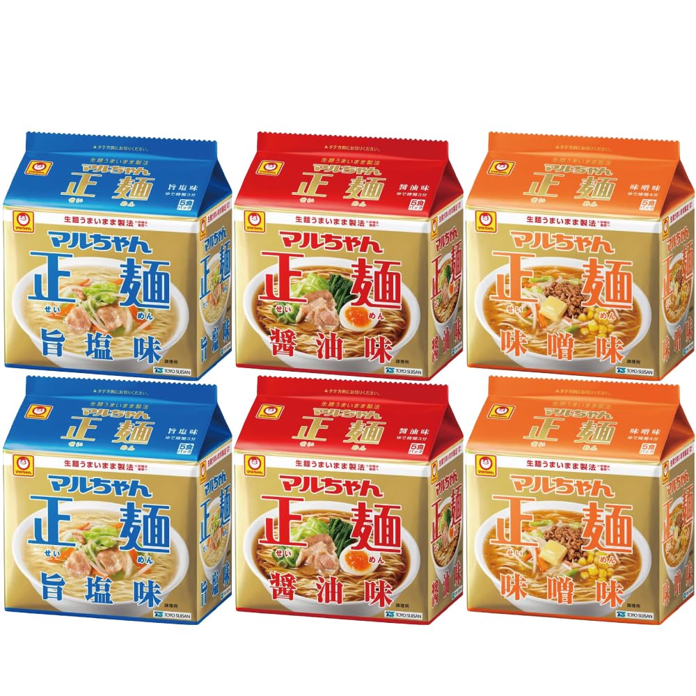 マルちゃん 正麺 5食パック 定番セット (醤油、味噌、旨塩) 各2袋 計6袋