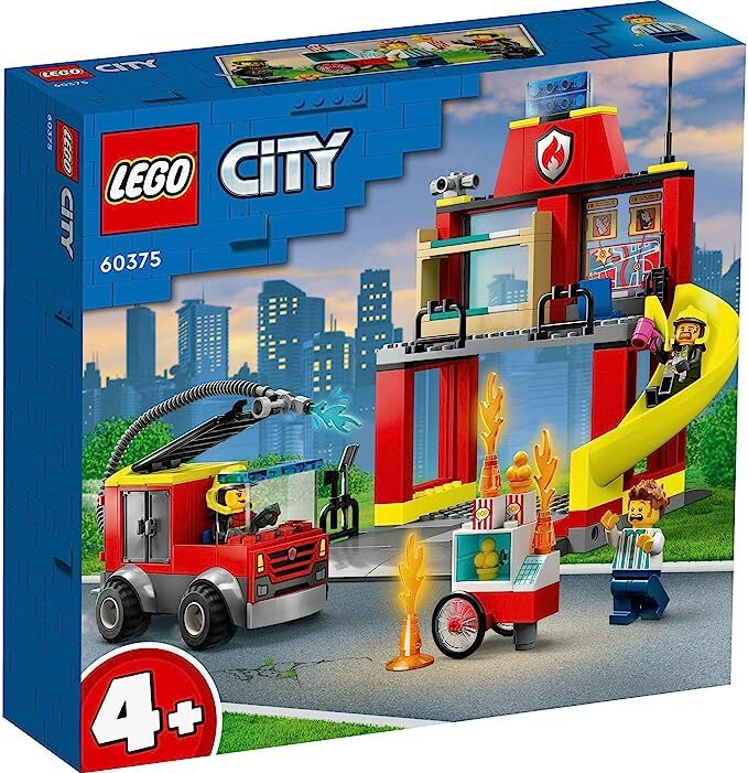 レゴブロック（男の子） レゴ シティ 消防署と消防車 60375 4才以上　LEGO CITY ブロック 消防 消防車 消防士 緊急車両 消防署 ポップコーン おもちゃ 知育玩具 レゴブロック 男の子 はたらくのりもの 働く車 組み立てセット 車 乗り物