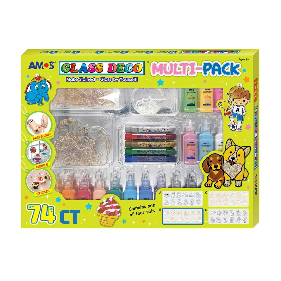 グラスデコ 動物 24色 74個　ガラスデコ ガラス絵の具 ガラス絵具 ステンドガラスペン ステンドグラス 工作キット ガラス デコレーション お家遊び 室内遊び DIY セット キット おもちゃ 手作りツール プレゼント クリスマス 男の子 女の子
