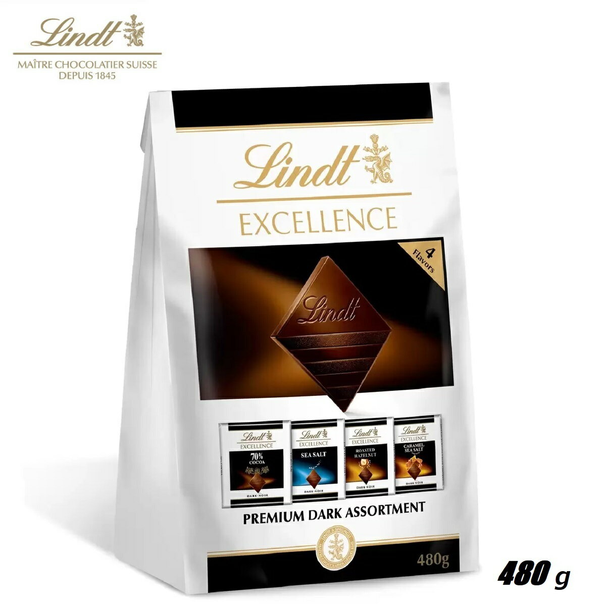 【クール便】Lindt リンツ エクセレンス ダークチョコレート アソート 480g　輸入 高級 チョコ 菓子 板チョコ ダークチョコ アソートメント 個包装 LEXCELLENCE リンドールチョコ チョコレート ギフト コストコ 限定 バレンタインデー ホワイトデー