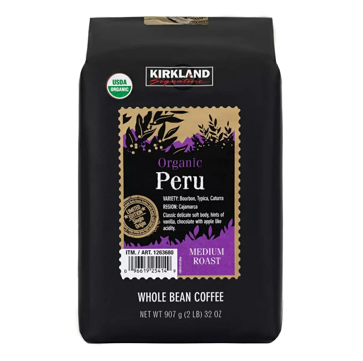 カークランド オーガニック ペルー コーヒー豆 907g　豆 珈琲豆 ミディアム レギュラーコーヒー コーヒー 珈琲 ドリップ 大容量 業務用 お徳用 コストコ 有機 有機珈琲 有機コーヒー豆 オーガニック珈琲 シングルオリジン オーガニックコーヒー USDAオーガニック 有機JASのサムネイル