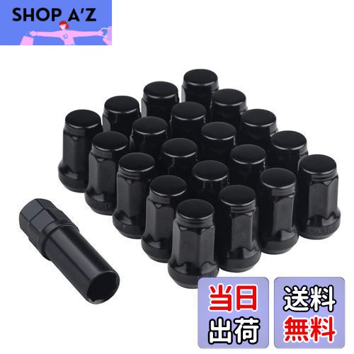 【送料無料】スチール製 ホイールロックナット M12 x P1.5 20個セット トヨタ/ホンダ/マツダ/ダイハツ/三菱の普通車と軽自動車に対応 長さ33mm 外七角 テーパー60 4穴/5穴用 19HEX/21HEXソケット付 ショートナット ラグナット レーシングナット 軽量 盗難防止 ブラック