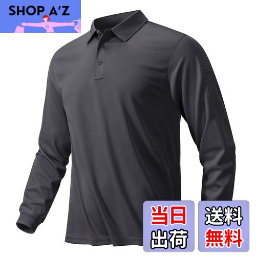 【送料無料】[KEFITEVD] ゴルフ ポロシャツ 長袖 メンズ 吸汗速乾 ワークシャツ ストレッチ ビジネス トップス ゆったり 無地 ドライ 仕事着 かっこいい ダークグレー 2XL