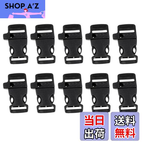【送料無料】[Fityle] 10個 サイドリリース バックル ホイッスル キャンプ アウトドア用 ブラック, 5.5..