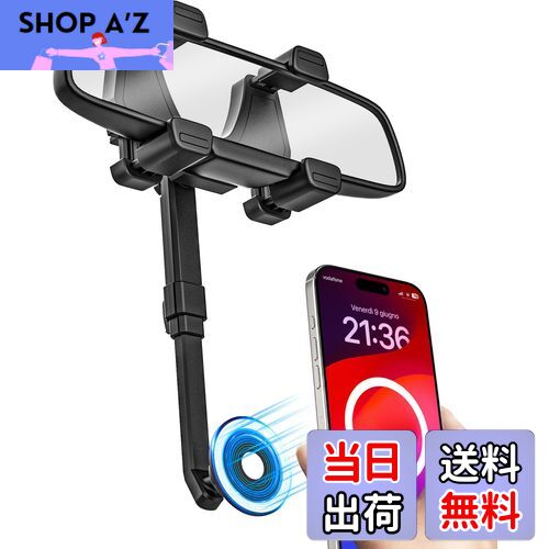 woleyi 車載ホルダー バックミラー用 スマホホルダー Magsafe対応 マグネット式 超強磁力 片手操作 車 ..
