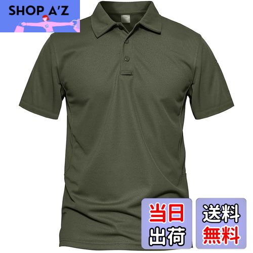 【送料無料】[KEFITEVD] ポロシャツ メンズ ミリタリー 半袖 tシャツ 速乾 襟付き ゴルフシャツ ストレッチ スポーツ アウトドアシャツ 登山 キャンプ夏服 作業着 緑 グリーン JP 2XL