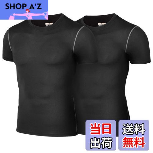 【送料無料】sillictor コンプレッション トップス メンズ 半袖 パワーストレッチ アンダー シャツ スポーツ ウェア tシャツ [UVカット + 吸汗速乾] 321blk*2 M