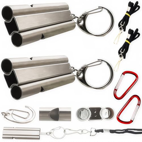 【送料無料】CTRICALVER シルバー2個 ホイッスル 2個ネックストラップ付き チューブ式 ステンレス 審判用品 防災笛 試合・訓練 緊急用品 危険防止 ...