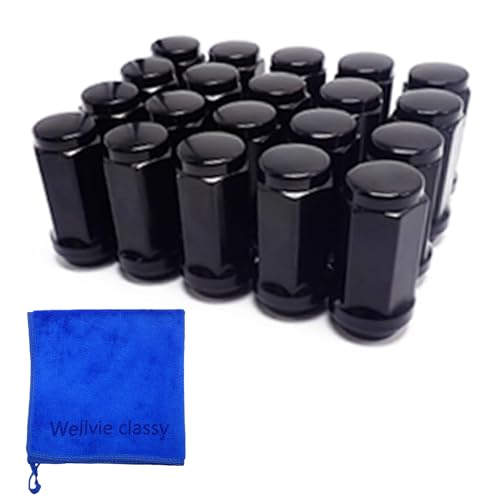 【送料無料】WELLVIE ホイールナット M14×P1.5 スチール ロング ナット 20個 袋 19HEX ブラック エスカレード サバーバン タホ ユーコン キャデラック シボレー カーパーツ カー用品 ドレスアップ カスタムナット [並行輸入品]