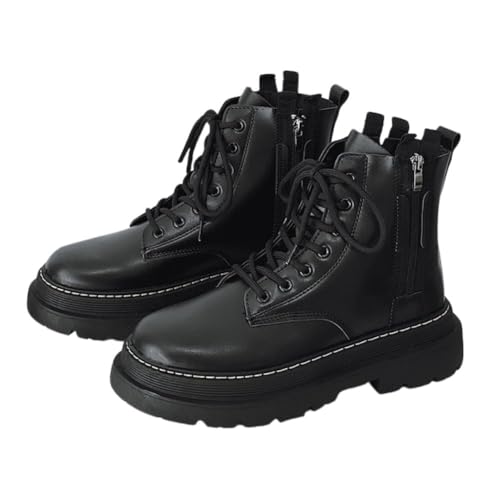 【送料無料】[ALVEIN] ブーツ バイクブーツ シークレットブーツ レザーブーツ サイドジップ メンズ 英..