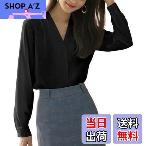 【送料無料】[RCL] シャツ ブラウス 長袖 レディース Vネック シャツ シフォン エレガント 柔らかい ゆったり ノーアイロン スーツインナー オフィス ビジネス 通勤 洗える 春 秋 日常 高通気性 S～3L