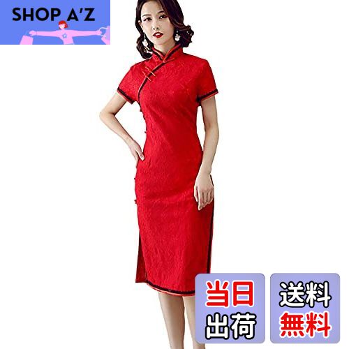 【送料無料】[TRTRO] チャイナ・ドレス レース チャイナ服 ひざ丈 チーパオ 旗袍 チャイナワンピース ハーフ丈 ミディアム