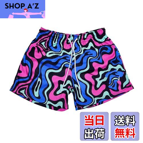 【送料無料】[KULIXI] ショートパンツ バスパン メンズ バスケットボールパンツ トレーニング ハーフパンツ スポーツ ジムウェア フィットネス ポケット付き カジュアル 短パンツ メッシュ 速乾 通気 DK-5592 色：5592 パープル、サイズ：XL