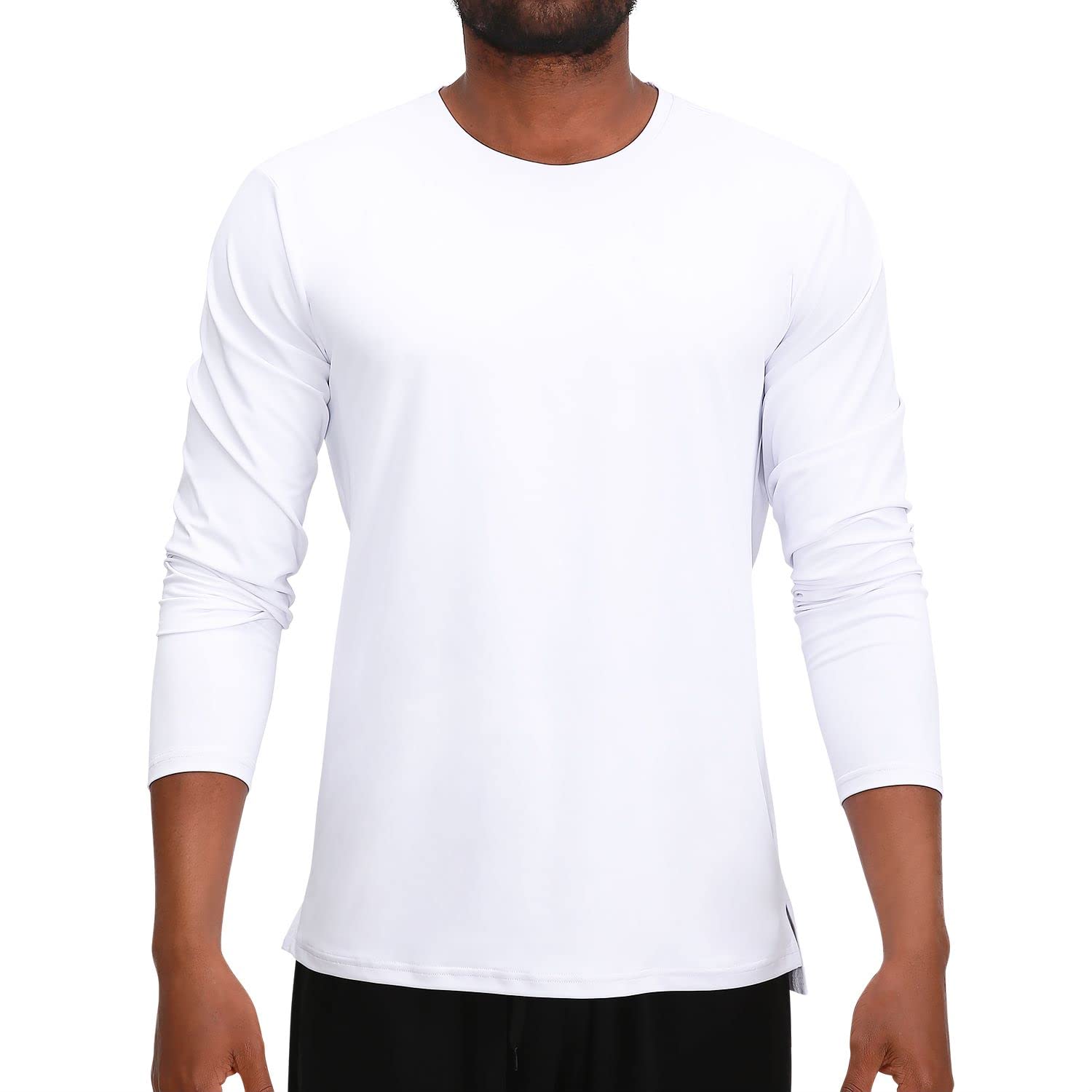 【送料無料】[THREEGUN] トレーニングウェア 長袖 tシャツ メンズ ストレッチ ロングtシャツ アンダーシャツ ランニングシャツ スポーツシャツ ドライ 長袖シャツ 吸湿速乾 色：85-ホワイト、サイズ：L