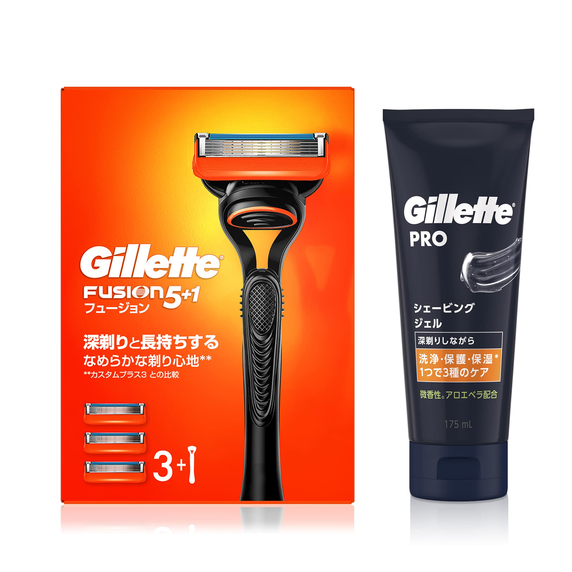 【送料無料】Gillette ジレット フュージョン マニュアル 本体(替刃3コ付)+シェービングジェル 175ml【セット買い】敏感肌用 髭剃り カミソリ 男...