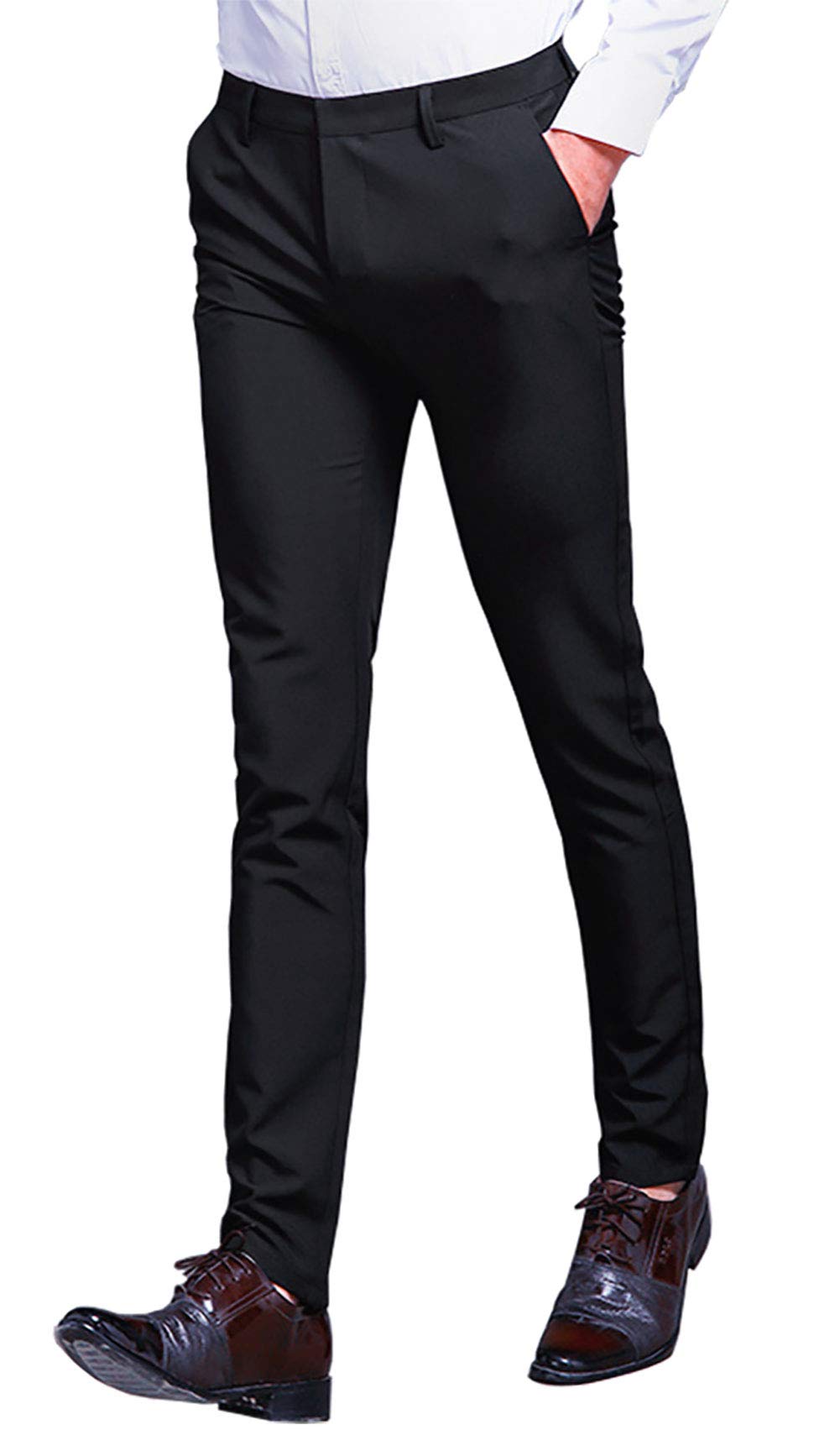 【送料無料】[HeiKi] ビジネス スラックス メンズ スリム 光沢 美脚 通勤 ロングパンツ ノータック ウォッシャブル 色：ブラック、サイズ：31