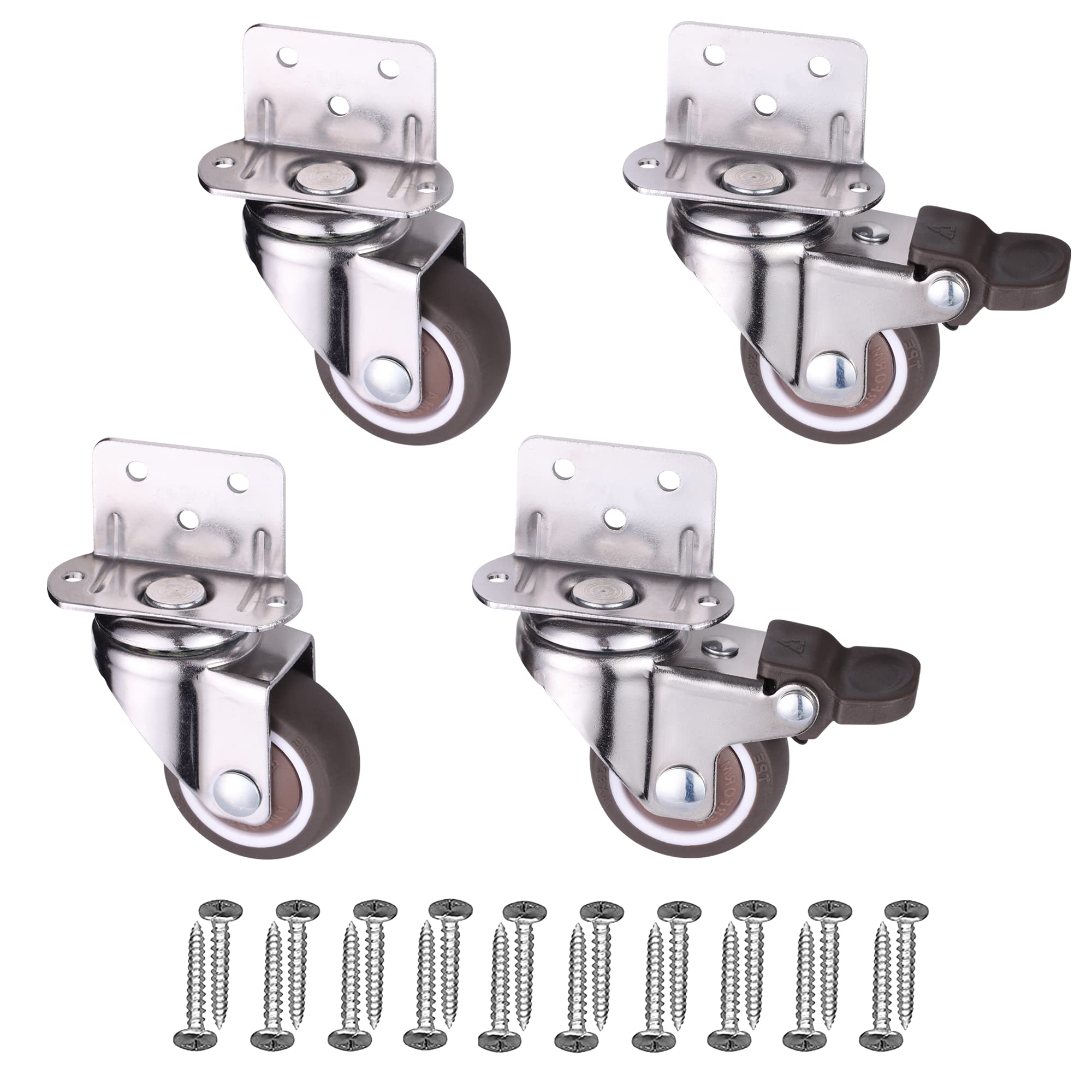 【送料無料】L型 キャスター 4個セット ブレーキ付き 360度回転 静音 1インチ TPEゴム輪 自在キャスタ..