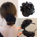 HAPVITAL 髪留め バレッタ パール カメリア バナナクリップ ヘアクリップ レディース 簡単 女性用 大きめ ヘアアレンジ ヘアアクセサリー カメリア ミニバンス クリップ ローズ 華やか オフィス ヘアアクセサリ 可愛 バナナクリップ 人気 韓国風 (ブラックフラワー)