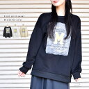 レディース トップス トレーナー プルオーバー 長袖 ロングスリーブ クルーネックゆったり カジュアル 英字ロゴ グラフィック 裏毛 Mサイズ ブラック ホワイ...