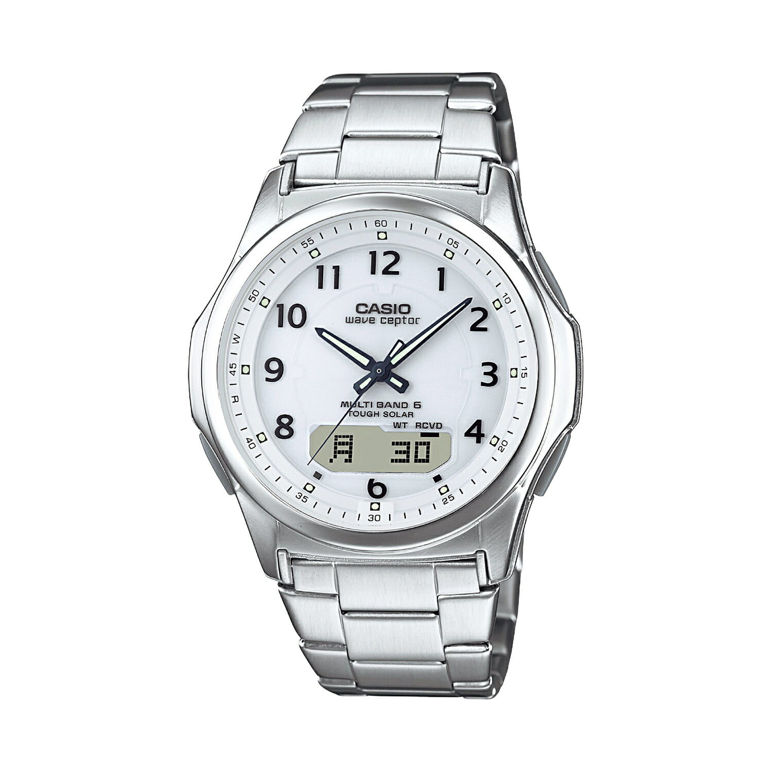 カシオ ビジネス腕時計 メンズ カシオ メンズ 電波ソーラー腕時計 ウェーブセプター WVA-M630D メタルバンド ホワイト