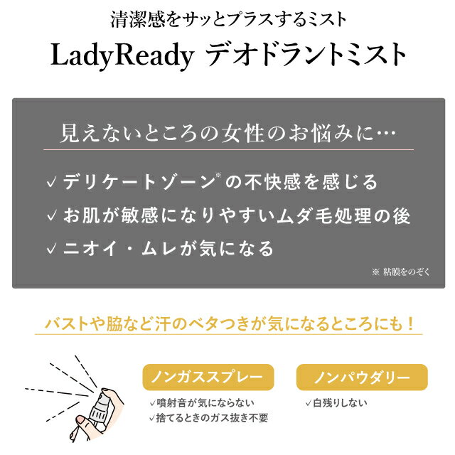 【期間限定セール】デリケートゾーン用 薬用ミスト　LadyReady デオドラントミスト　防臭 制汗 女性用 医薬部外品 シェモア