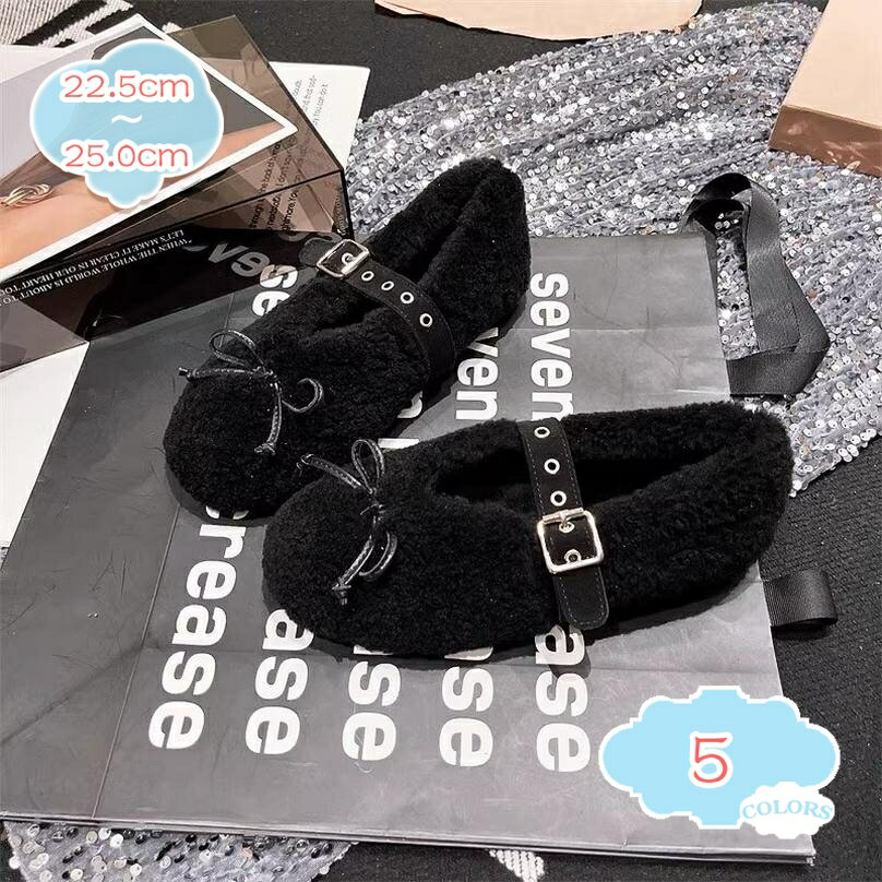 1000円OFFクーポン ローファー パンプス ファーサンダル ぺたんこ スリッポン ファー付き 23.0 〜 24.5..