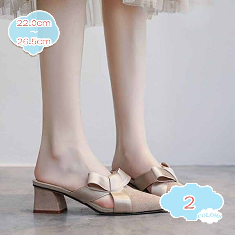 5.5cmヒール ポインテッドトゥ ミュール スエード 黒 蝶結び パンプス レディース ミュール ポインテッドトゥ チャンキーヒール 滑り止め 大きいサイズ 太ヒール 蝶結び 小さいサイズ shopcp