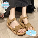 800円OFFクーポン フラットサンダル マジックテープ 厚底 レジャー 甲ストラップ すべり止め オープントゥ 韓国ファッション 屈曲性 ゴールド デイリー ...